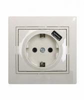 Розетка 1СП с/з+USB кремовая  701-0303-181 Lezard 