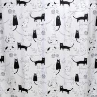 Штора для ванной 180*180  BATH Littele Black Cat бело-черн.