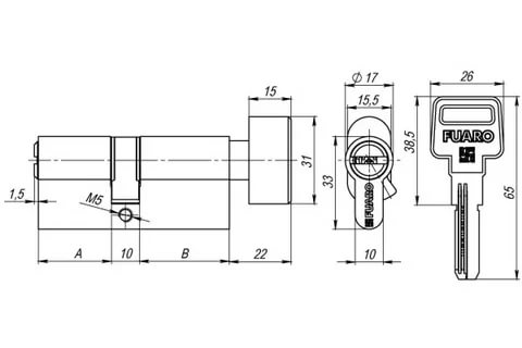 Цилиндр с вертушкой  R602/80mm(35+10+35) PВ латунь,5кл. Fuaro