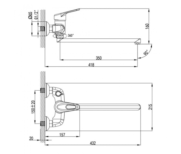 Смеситель для ванны Lemark LM4117С "Луна" 40к